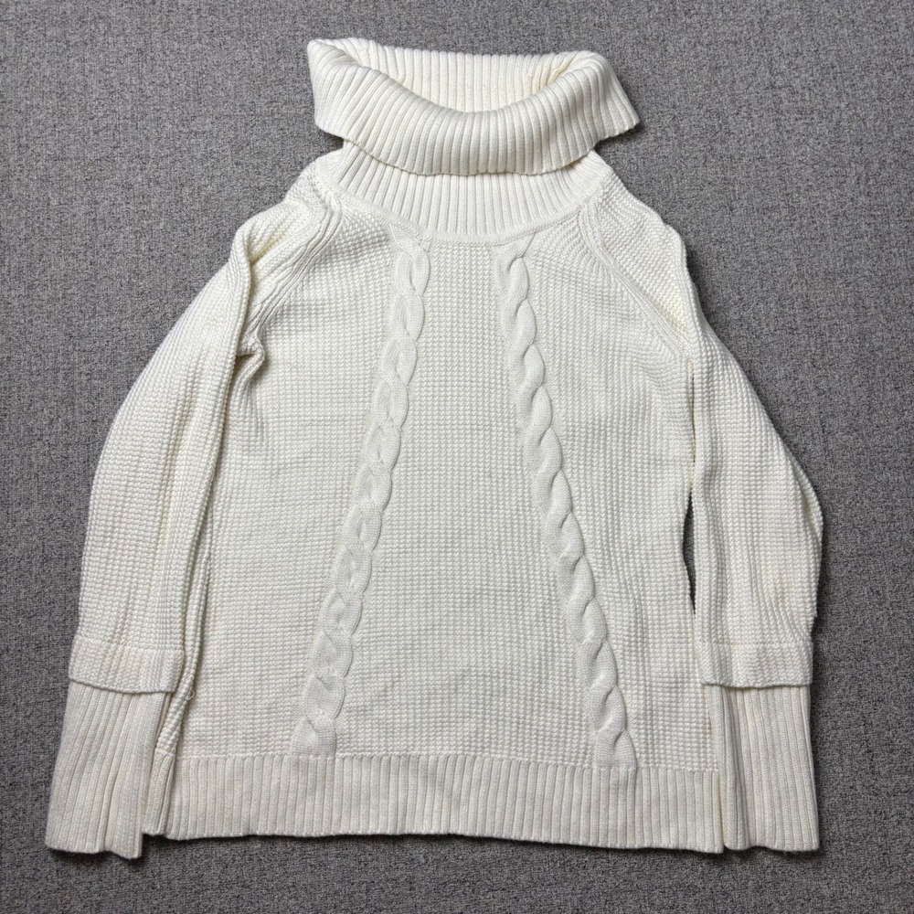 Calvin Klein Sweater Womens M Cream Cable Knit Cowl Neck Knit‎